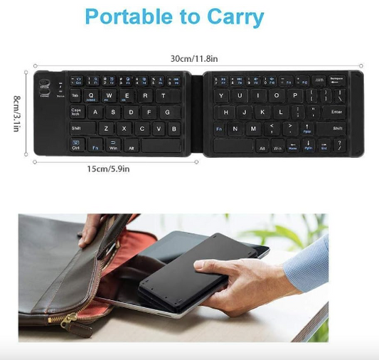 two fold rechargeable portable & folding wireless keyboard for iphone12 pro max/tablet/smartphone/smart tv/pc (android/ios/windows), Black