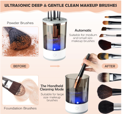 Electric Makeup Brush Cleaner, Makeup Brush Cleaner Machine with Brush Clean Mat, Automatic Cosmetic Brush Cleaner Makeup Brush Tools for All Size Beauty Makeup Brushes Set, Gift for Women Wife Friend