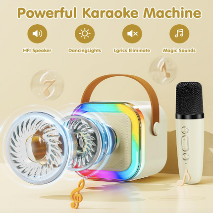 Karaoke Machine for Kids and Adults - Mini Portable Bluetooth Speaker with 2 Wireless Microphones & Colorful Lights
