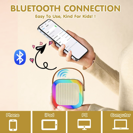 Karaoke Machine for Kids and Adults - Mini Portable Bluetooth Speaker with 2 Wireless Microphones & Colorful Lights