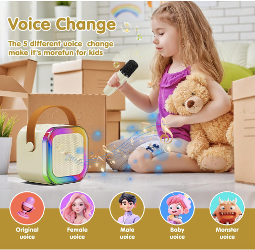 Karaoke Machine for Kids and Adults - Mini Portable Bluetooth Speaker with 2 Wireless Microphones & Colorful Lights