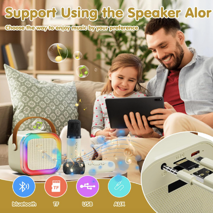 Karaoke Machine for Kids and Adults - Mini Portable Bluetooth Speaker with 2 Wireless Microphones & Colorful Lights