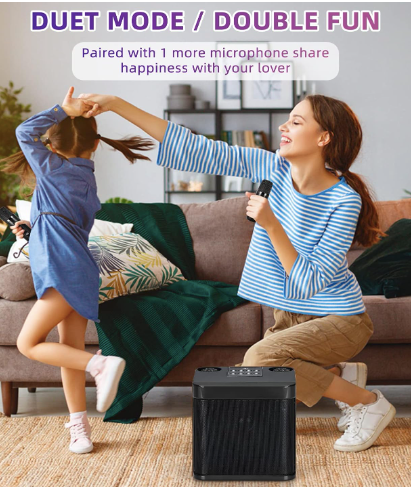 Mini Karaoke Machine for Adults and Kids - Portable Bluetooth Speaker with 2 Wireless Microphones, PA System for Indoor/Outdoor Parties (Elegant Black)