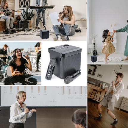 Mini Karaoke Machine for Adults and Kids - Portable Bluetooth Speaker with 2 Wireless Microphones, PA System for Indoor/Outdoor Parties (Elegant Black)