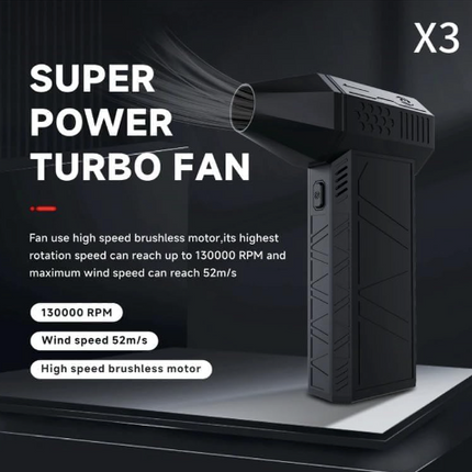 Dry Mini Blower 130,000 RPM Portable Air Blower Super Jet Fan Turbo Powered Jet Dry Blower for Car Cleaning Outdoors BBQ Camping Hair Drying (Black)