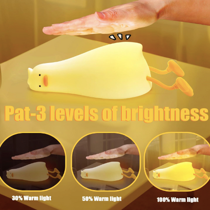 Lying Flat Duck Dimmable Night Light: Cute Silicone LED Lamp, Rechargeable Touch Lamp for Nursery & Kids' Decor