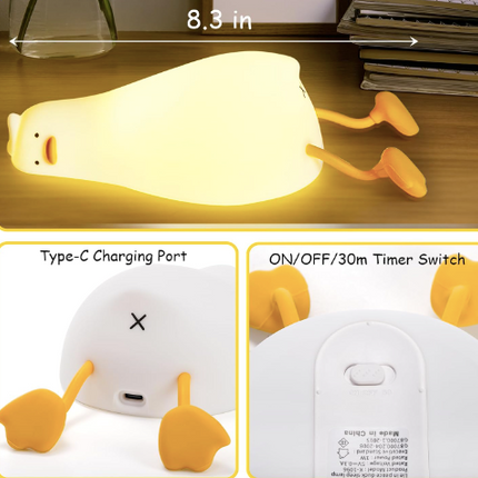Lying Flat Duck Dimmable Night Light: Cute Silicone LED Lamp, Rechargeable Touch Lamp for Nursery & Kids' Decor