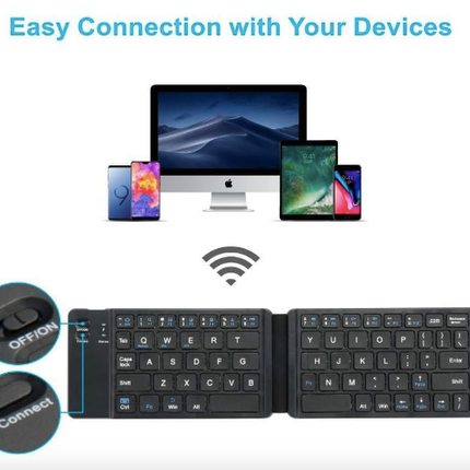 two fold rechargeable portable & folding wireless keyboard for iphone12 pro max/tablet/smartphone/smart tv/pc (android/ios/windows), Black