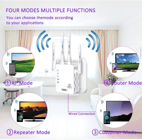 WiFi Extender, Wireless Internet Repeater， With Up to 8000 Square Feet Of Coverage, 1.2Gbps Dual Band 2.4G/5G WiFi Range Extender WiFi Booster And Signal Amplifier
