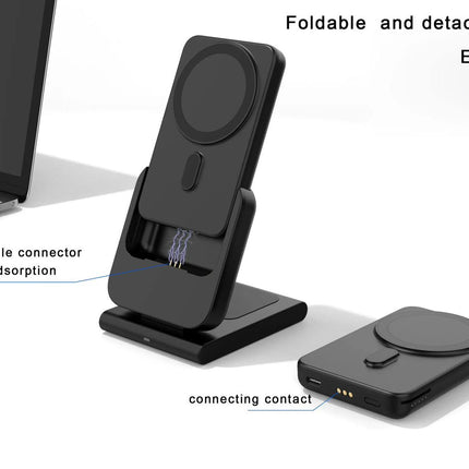 Foldable Wireless Charging Station with Detachable Power Bank (5000mAh, 23W)