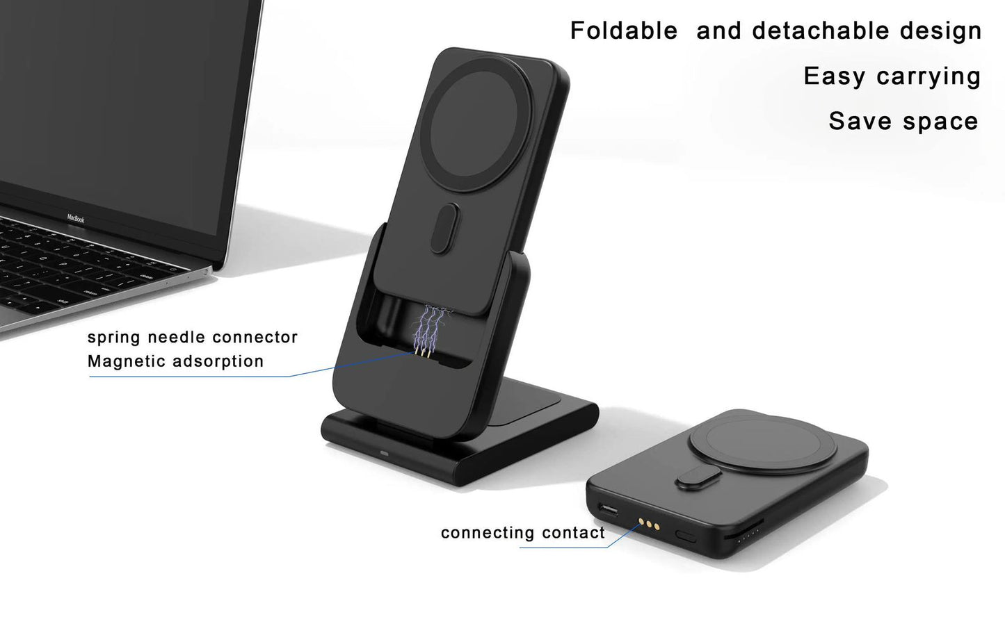 Foldable Wireless Charging Station with Detachable Power Bank (5000mAh, 23W)