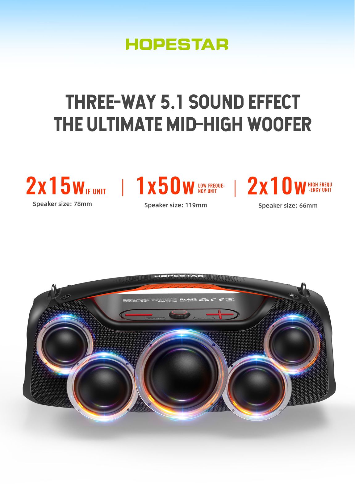 HOPESTAR A60 100W High-Power Bluetooth Speaker: Outdoor Waterproof Portable Wireless Karaoke Stereo Surround Subwoofer With Mic