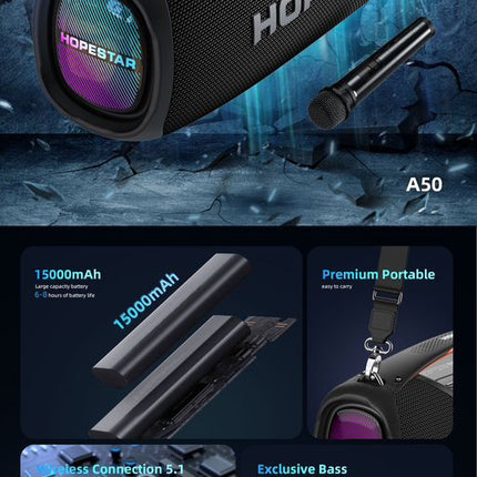 HOPESTAR A60 100W High-Power Bluetooth Speaker: Outdoor Waterproof Portable Wireless Karaoke Stereo Surround Subwoofer With Mic