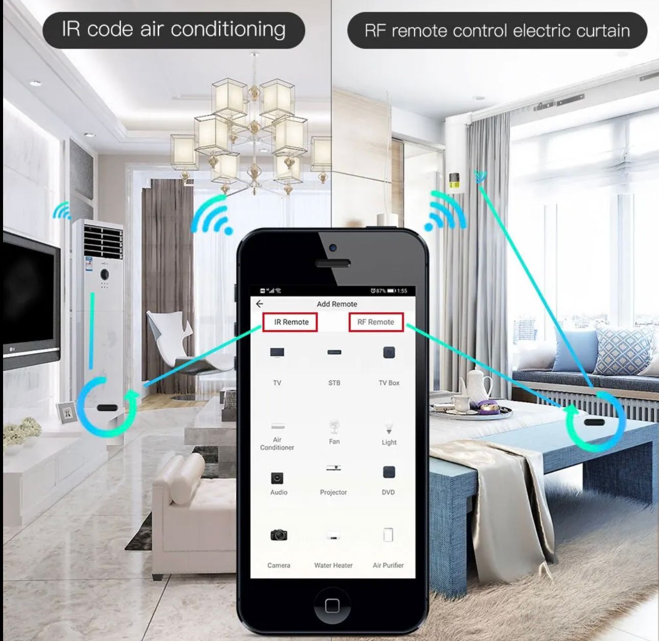 moes smart remote ir+rf controller, wifi, device share, timer schedule, app control, voice control