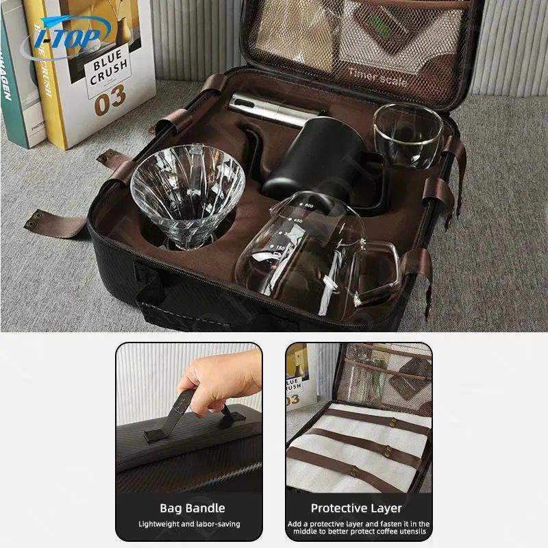 Drip Coffee Maker 9 Pc V60 Coffee Kit Set | Manual Coffee Dripper Pour Over Coffee Maker Set with Portable Case, Coffee Grinder, Kettle, & Filter (CAUSAL BLACK)