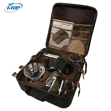 Drip Coffee Maker 9 Pc V60 Coffee Kit Set | Manual Coffee Dripper Pour Over Coffee Maker Set with Portable Case, Coffee Grinder, Kettle, & Filter (CAUSAL BLACK)