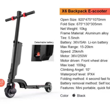 X6 E-SCOOTER/ BLACK/ UPTO 20KM RANGE/ UPTO 25KMPH TOP SPEED/ TRIPLE FOLD ULTRA COMPACT