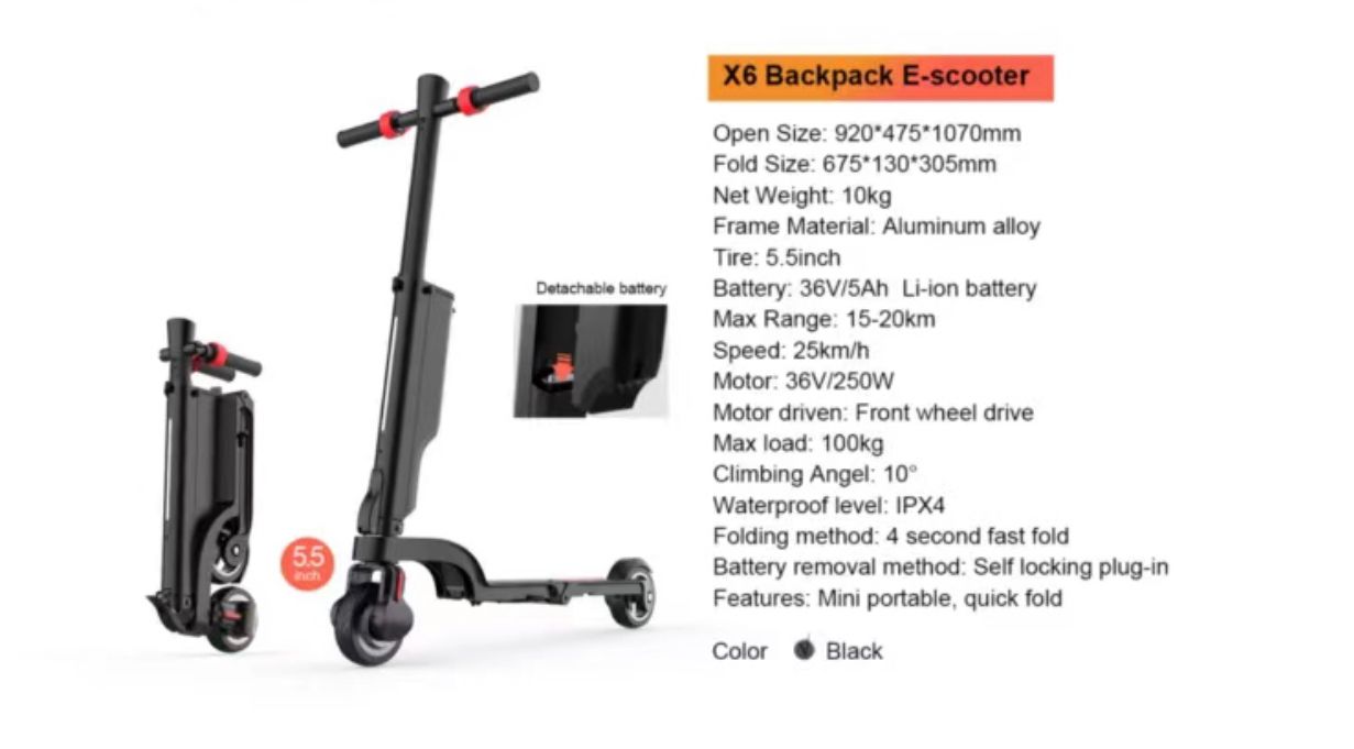 X6 E-SCOOTER/ BLACK/ UPTO 20KM RANGE/ UPTO 25KMPH TOP SPEED/ TRIPLE FOLD ULTRA COMPACT