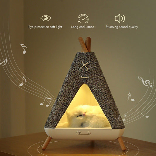Cute Cat House In Tent Shape Lamp Night Light With Wireless Bluetooth Speaker