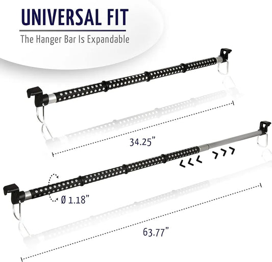 PEETTA 2-Pack Expandable Car Clothes Bar – Universal Hanging Closet Organizer Rack for Car, Truck, SUV, Van, or RV – Portable Metal Suit Hanger & Storage Rod