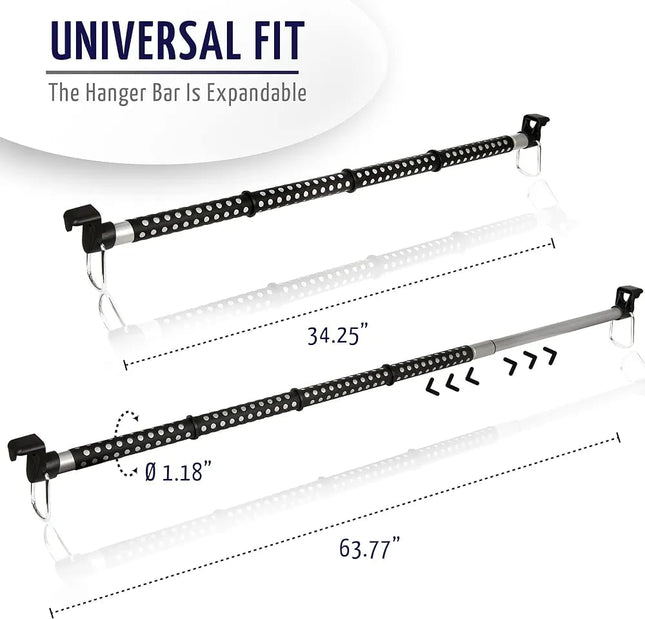 PEETTA 2-Pack Expandable Car Clothes Bar – Universal Hanging Closet Organizer Rack for Car, Truck, SUV, Van, or RV – Portable Metal Suit Hanger & Storage Rod