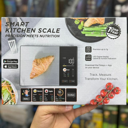 Smart Kitchen Scale 5kg with App & LED Display – Digital Food Scale for Calorie Tracking & Nutritional Analysis (2g–5000g, Stainless Steel, Multi-Unit)