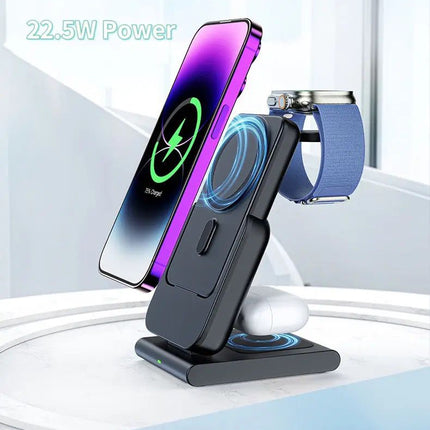 Foldable Wireless Charging Station with Detachable Power Bank (5000mAh, 23W)