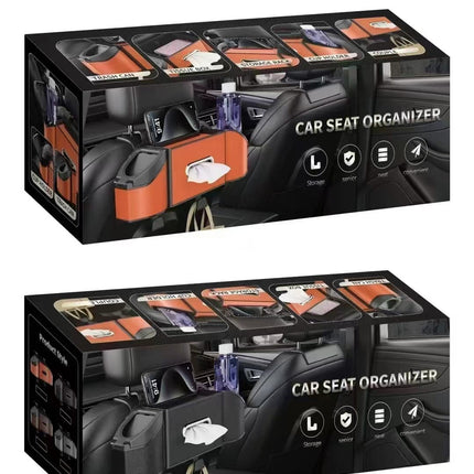 PEETTA Car Seat Back Organizer - Stylish & Functional Storage for Family Adventures - Cup Holders, Tissue Box & Hooks - Perfect for Kids, Road Trips & Travel (Black)