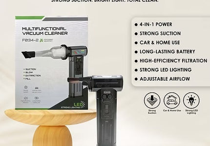 F034-4 Multifunctional Vacuum Cleaner – Dual Blower & Portable Rechargeable Vacuum with LED Light & Digital Display