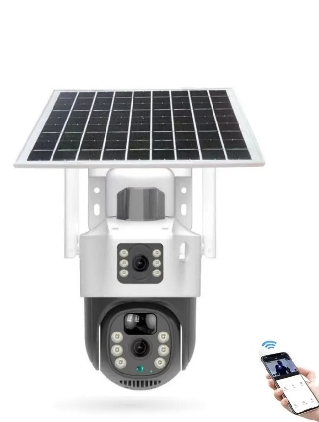 Solar Two Screens Camera Outdoor Solar | 4G Dual Lens 4MP HD CCTV Security Camera with Color Night Vision, 355° Pan 90° Tilt, IP66 Waterproof