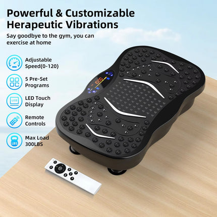 Vibration Plate Exercise Machine for Home Use | Whole Body Vibration Fitness Trainer with Bluetooth Speaker, 5 Programs & Resistance Bands