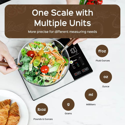 Smart Kitchen Scale 5kg with App & LED Display – Digital Food Scale for Calorie Tracking & Nutritional Analysis (2g–5000g, Stainless Steel, Multi-Unit)
