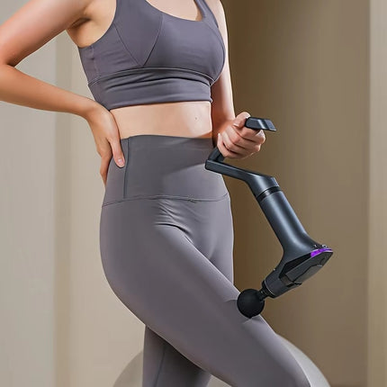 Portable Deep Tissue Massage Gun – 12-Speed Mini Handheld Muscle Massager with 1500mAh Battery, 5 Heads, Stretching Belt & Extra Handle