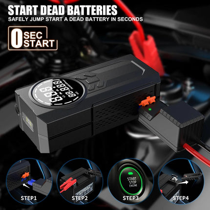 PEETTA Portable 3000A Car Jump Starter with Air Compressor | 12V Battery Booster Pack for Up to 7L Gas & 5.5L Diesel Engines