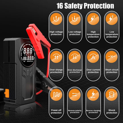 PEETTA Portable 3000A Car Jump Starter with Air Compressor | 12V Battery Booster Pack for Up to 7L Gas & 5.5L Diesel Engines