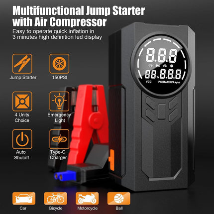 PEETTA Portable 3000A Car Jump Starter with Air Compressor | 12V Battery Booster Pack for Up to 7L Gas & 5.5L Diesel Engines