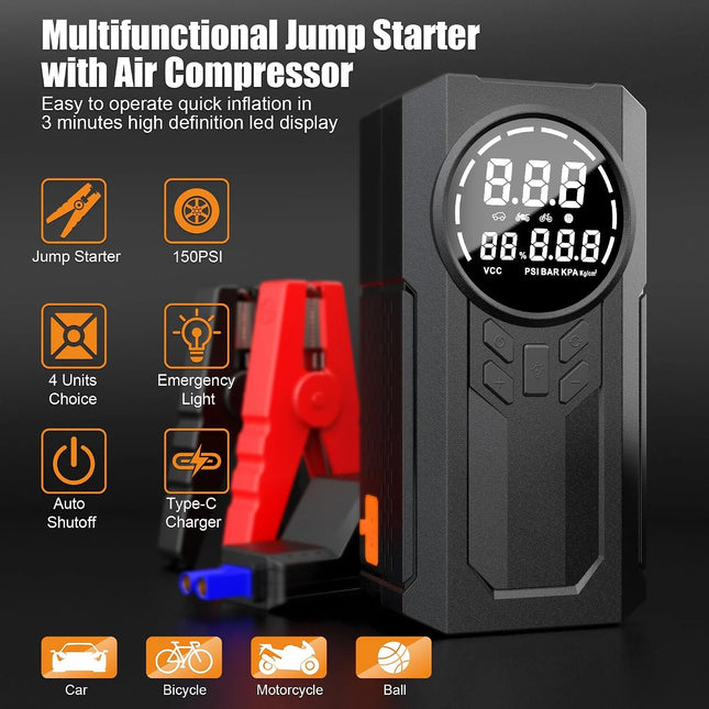 PEETTA Portable 3000A Car Jump Starter with Air Compressor | 12V Battery Booster Pack for Up to 7L Gas & 5.5L Diesel Engines