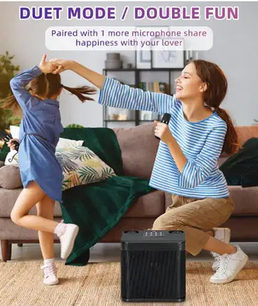 Mini Karaoke Machine for Adults and Kids - Portable Bluetooth Speaker with 2 Wireless Microphones, PA System for Indoor/Outdoor Parties (Elegant Black)