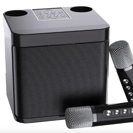 Mini Karaoke Machine for Adults and Kids - Portable Bluetooth Speaker with 2 Wireless Microphones, PA System for Indoor/Outdoor Parties (Elegant Black)