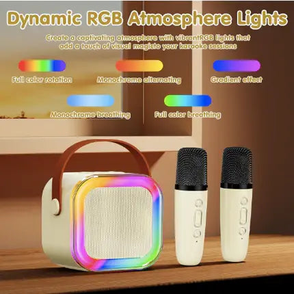 Karaoke Machine for Kids and Adults - Mini Portable Bluetooth Speaker with 2 Wireless Microphones & Colorful Lights