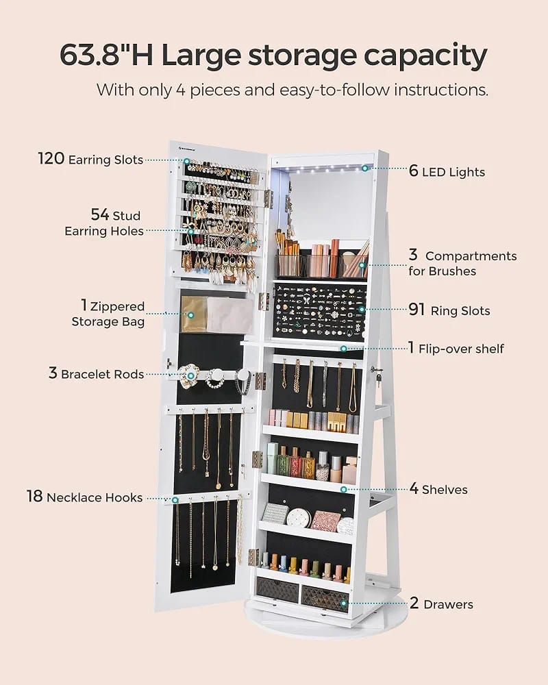Mirror with makeup organizer and accessories organizer