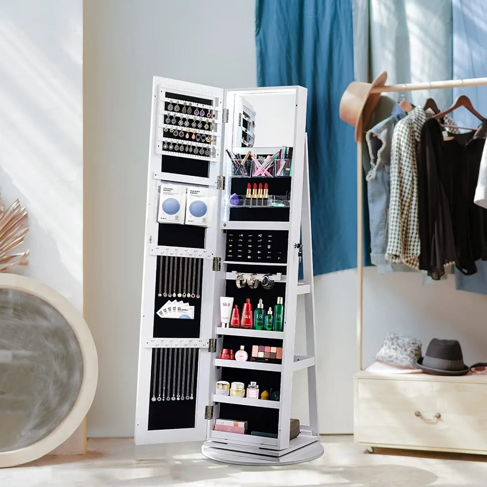 Mirror with makeup organizer and accessories organizer
